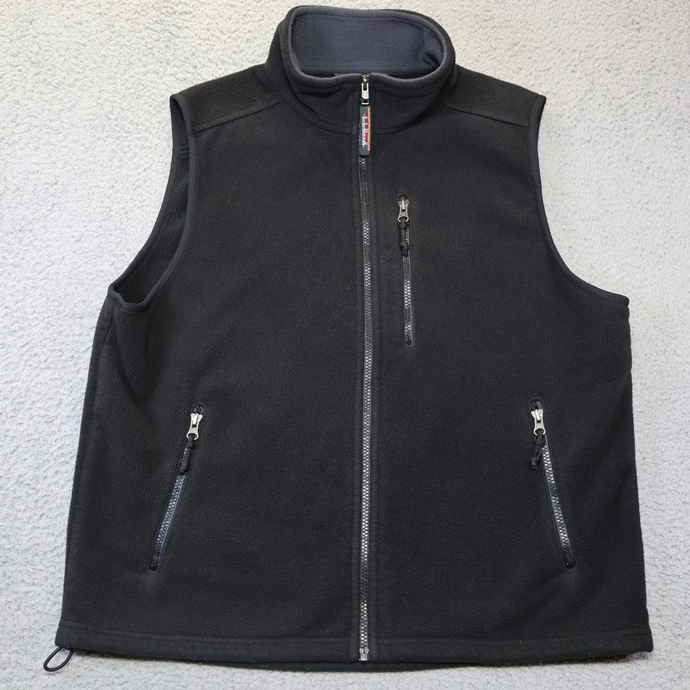LL Bean Mens Fleece Vest Black Full Zip Large Regular 0 WN32 Pockets Hiking